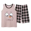 Vêtements de nuit pour femmes Summer Knit Cotton Couple Cartoon Pyjama Set Gilet sans manches Costume Hommes et femmes Casual Homewear Lovers Pyjamas 3XL 4XL