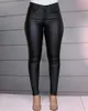 Pantalon de couleur unie pour femmes, jean slim taille haute, Capris en simili cuir PU, Leggings extensibles