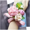 Couronnes de fleurs décoratives Fleurs décoratives 1 pièce Boutonnière de marié de mariage ou fleur de poignet de mariée artificielle Suppli floral Dhli5