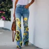 Kadın Kotları Kadın Çiçeği 3D Baskılı Yapay Kot Y2K S Kadınlar Sokak Günlük Kalem Pantolon Artı Beden Düz Bacak Geniş Bacak Kotları 231101
