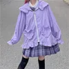 Women's Vests 2023 Japanese Soft Girl Cute Ruffle Hooded Trumpet Sleeve Loose Wild Coat Cos Lolita Loli