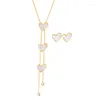 Collier Boucles d'oreilles Set en acier inoxydable Oeil circulaire Double glonrs Zircon Shell Shell Heart Bijoux