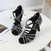 Dance Shoes Rhinestone Women Latin Dance Shoes Ladies Soft Suede Sole Ballroom Tango Dancing Sandals High Heel 9cm/ 5.5/7.5cm Brown Black 231101