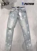 Nuovi jeans viola da uomo di alta qualità Jeans firmati Moda cargo in denim strappato effetto consumato per uomo Jeans blu moda High Street da donna Jeans revival rock da uomoUFEJ