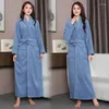 Vêtements de nuit pour hommes Peignoir en coton Kimono El Waffle Femme Grande taille Printemps Automne Couleur unie Salon de sommeil pour femmes