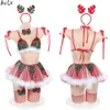 Ani Noel Ağacı Bling Snowfets Miss Cupcake Etek Pamas Üniforma Set Kostüm Kadın Seksi Kırmızı Yeşil Ekose İç Çamaşırı Cosplay Cosplay