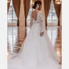 Mangas compridas rendas vestido de casamento feminino ilusão volta apliques colher a linha vestidos de noiva plus size 328 328