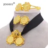 Wedding Jewelry Sets Ethiopian Luxury Jewelry sets Gold plated Earrings Ring Bangle Pendant Red Rope Chain for Women Eritrean African Bride Wedding 231101