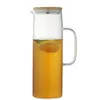 Kalter Glaskessel mit Bambusdeckel, gerader Körper, kühler Wasserkocher für Zuhause, Safttopf, Büro, kalter weißer Wasserkocher, Krawattentopf