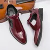 Sukienka buty wino czerwony pasek klamry mokasyny czarne okrągłe palce biznesowe skórzane ręcznie robione rozmiar 38-46