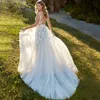 Robe de mariée en V Vin en V Appliques de tulle pour robes de mariée 2023 Backless Vestido de Noiva Button Train Garden Robe de Mariee