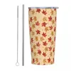 Gobelets motif isolé gobelet avec pailles couvercle feuilles en acier inoxydable tasse thermique bureau maison voiture bouteille tasse 20oz