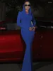 Casual jurken Jacuqeline Effen skinny elegante jurk met lange mouwen en capuchon Dames Feestkleding Sexy Bodycon Maxi Herfst Winter Rood Blauw