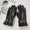 Five Fingers Gloves Fashion Chain Women PU Leather Winter Warm Plus Velvet Thicken Full Finger Outdoor Riding Touch Screen Driving Mittens 231101