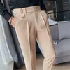 Ternos masculinos Estilo britânico Verão Summer Solid High Waltepers Men Calça formal 2023 Qualidade Slim Fit Business Casual Suit H120