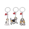 Keychains Fashion Pet Memorial Keychain Dog Pendant White Maltese Animal Bell Enamel Keyring Women Bag Jewelry Girls