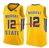 Государственные гонщики NCAA Murray 12 Ja Morant Jersey Temetrius Jamel College Basketball носят рубашку желтый синий белый OVC Ohio Valley