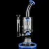 Double Matrix Perc Blue Hookah Bubbler Recycler Bongs Tube Bong Thick Base Dab Rig Smoking Water Pipes with 14mm 18mm Banger