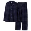 Mäns sömnkläder vinter 100 bomullspyjamas för män 2 st lounge blå rutig pijama hombre hemkläder ren pyjamas set 231031