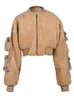 Women's Jackets DEAT Fashion Women's Lamb Wool Jackets O-neck Zipper Pockets Full Sleeves Straight Short Overwear Coat Winter 7AB304 231101