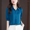 Blouses pour femmes été coréen Satin femmes chemise imprimé tempérament bureau dame à manches courtes boutonné Camisas Mujer dames hauts