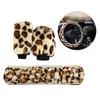 Steering Wheel Covers 3PCS Universal 38cm Car Handbrake Gear Shift Cover Leopard Print Interior Accessories