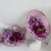 Vrouw Strawtas Ronde Handgreep Rattan Tassen Purple Handmade Flowers Zomertakken geweven strandmeisjes Travel Handtassen met hoed 230401