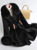 Women's Wool Blends Fashion Women Camel Black Woolen Overcoat Real Fox Fur Collar Wool Female Jacket Warm Wool Coat Detachable Fox Fur Collar 231101