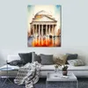 Weltberühmtes Gebäude, Pantheon, Italien, moderner, farbenfroher Kunstdruck auf Leinwand mit Bleistiftschrift, Bild, Poster für die Wanddekoration im Büro