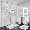 Shower Curtains Elegant Bouquet of Fantastic White Flowers 3D Style Shower Curtain Bathroom Curtain with Bath Rug Carpet Set Floral Home Decor R231101