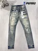 Designer jeans jeans viola jeans da uomo femminile angosciate motociclisti strappato slim fit denim per uomini pantaloni neri della moda