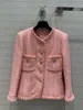 Chan home nowy 2023 wiosna damska markowa kurtka OOTD wspaniała moda najwyższej jakości jesienno-zimowa łańcuchy LOGO tweedowy płaszcz płaszcze rekreacyjne sweter urodziny prezent na dzień matki