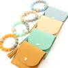 Silicone Beads Bracelet Keychain Ring with Wallet for Women Key Chain Bangle with Tassel Keychain Wristlet Strap Card Holder FY3455 bb0401