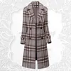 Женское полушерстяное пальто, модное клетчатое шерстяное пальто средней длины, женское зимнее темпераментное двубортное шерстяное пальто высокого качества 231101