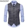 Men's Vests Mens Casual Business Men Suit Male Lattice Waistcoat Fashion Sleeveless Smart Top Grey Blue 230331