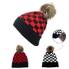 Femme laine chapeaux hiver chaud Pom queue de cheval bonnets noël Plaid tricoté chapeaux maison adulte queue de cheval chapeau