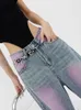 Damen Jeans Damen American Retro Painted High Street Loose Unisex Mode Persönlichkeit Streetwear Empire Sweet Girlish Ganzkörperansicht