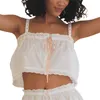 Vêtements de nuit pour femmes Hirigin été 2 pièces ensembles de pyjama femmes cravate sans manches camisoles dentelle fronde débardeurs taille élastique lâche Shorts costume