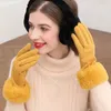 Cinq doigts gants femme fausse fourrure de lapin daim cuir écran tactile conduite gant hiver chaud peluche épaisse broderie doigt complet cyclisme mitaine H92 231101