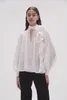 Magliette da donna Camicia da donna in lino di seta Top Camicetta con maniche a sbuffo in nastro con scollo a V e scollo a V in 3D