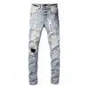 Roxo marca roxo jeans masculino high street azul buraco quebrado calças jeans angustiado fino ajuste lavado