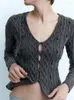 女性用ニット斑点灰色2023秋のブレンドスカートニットジャケット長袖vネックファー