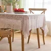 Bordduk Vit spetsar Trackan Rektangulär täckning för hembröllop kaffematta med tofspografi Bakgrund Picknick