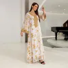 Roupas étnicas Marrocos Noite Malha Bordado Abaya Muçulmano Mulheres Vestidos Kaftan Dubai Islâmico Eid Party Árabe Jalabiya Caftan Vestidos