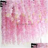 Decorative Flowers Wreaths Decorative Flowers 30Cm Artificial Cherry Blossom Vine Silk For Party Wedding Ceiling Decor Fake Garland Dhi8Y