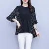 Women's T Shirts 2023 Summer Minimalist Style Round Neck Polka Dot Patchwork Kontrast Färg Hem Oregelbundet Design Loose Casual Overize