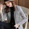 Damespakken mode casual vrouwen blazer en jas lange mouwen dames zakelijk werk dragen elegante kantooruniforme stijl grijs