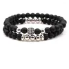 Brin 2 pièces/ensemble 6mm mat noir perle Bracelets pavé CZ 4 couleur boule Bracelet pour hommes femmes charme à la main Bijoux de mode Bijoux