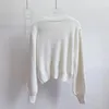Suéteres femininos designer marca 3d flor arco o-pescoço manga longa camisola solta 2023 outono malhas branco verde pullovers