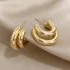 Dangle Earrings DODOHAO Trendy Copper Alloy Water C Shape Jewelry Women Gold Plated Small Chunky Thick Hoop Textured